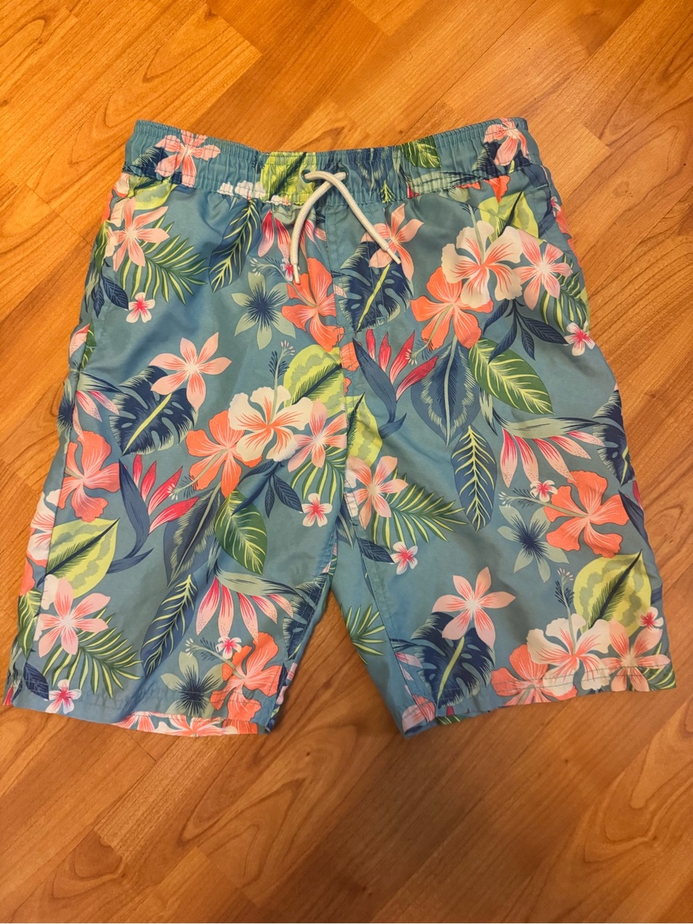 Cat & Jack Boys Blue Floral Swim Trunks with Coral Accents size Large 12/14